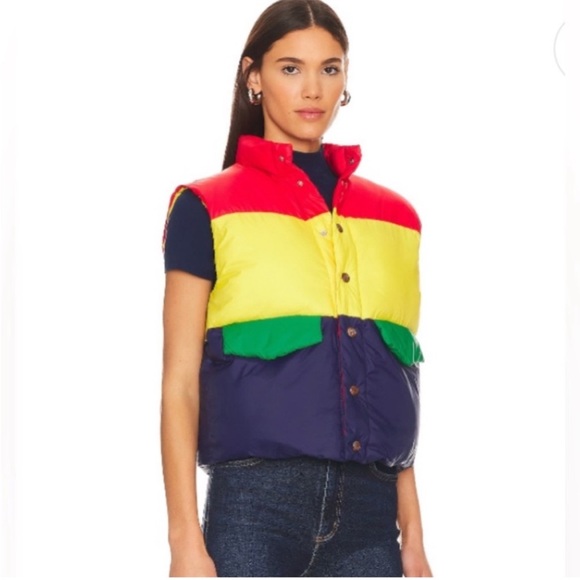 Mother NWT The Pillow Talk Tri Color Puffer Vest in Building Block - Picture 2 of 8